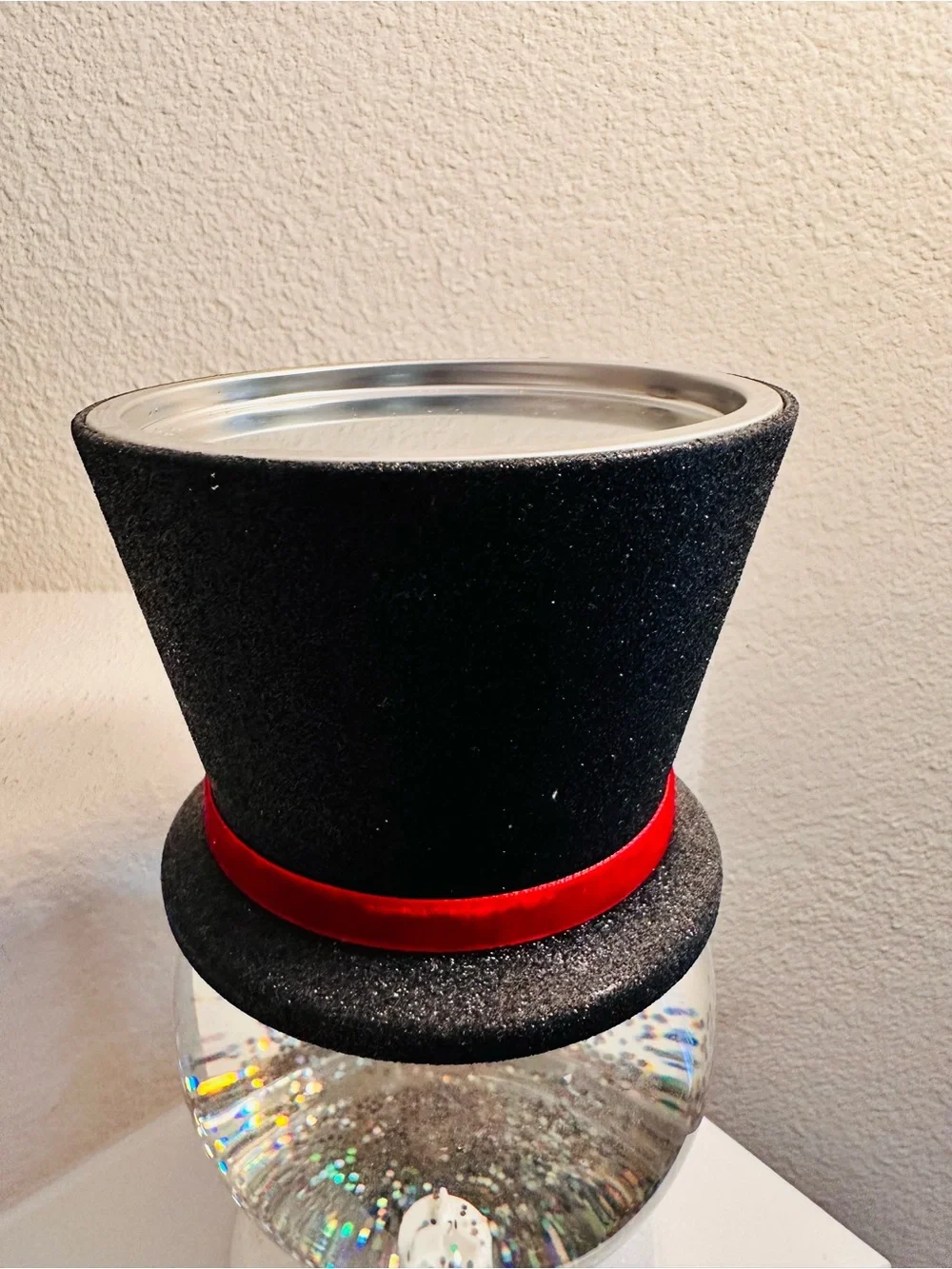 Bath & Body Works Black Top Hat Snowman Accent with Red Band Candle Holder